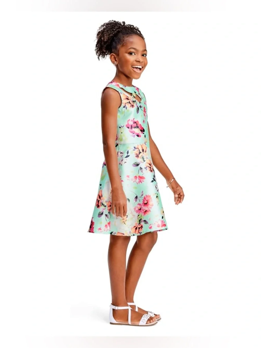 (A1) The Children's Place Girls‎ Sleeveless Floral Cut-Out Dress Mint Green 6X/7